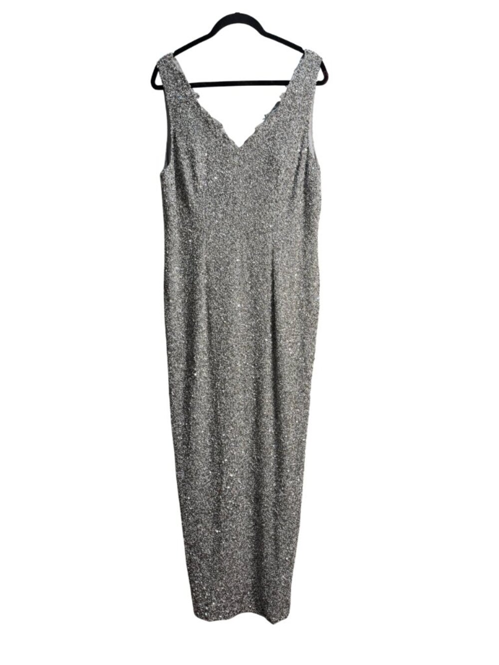SCALA Silver Beaded Sequin Silk Sleeveless Evening Gown XXL